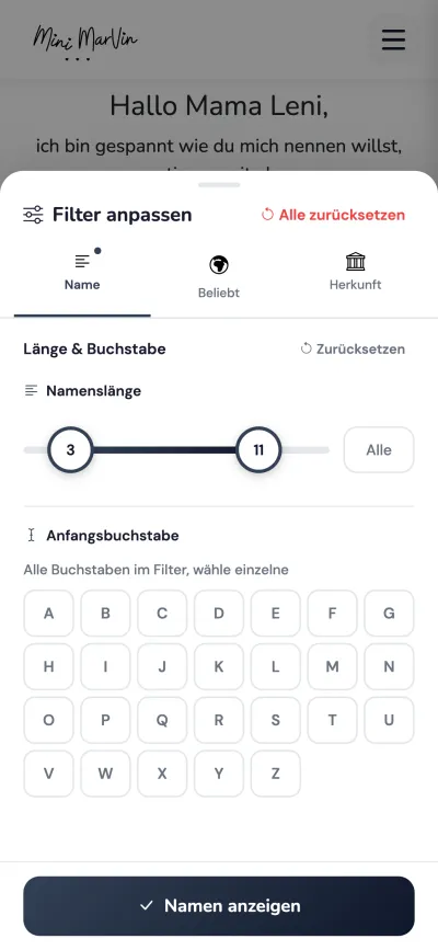Filter baby names